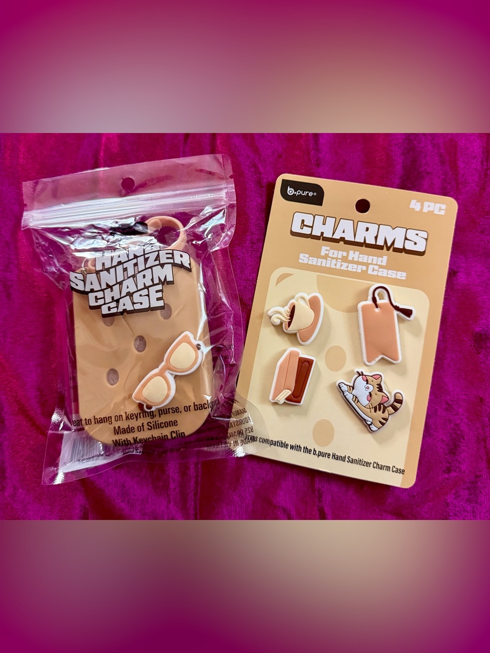 B.Pure Silicone Hand Sanitizer Charm Case with Playful Beige Charms